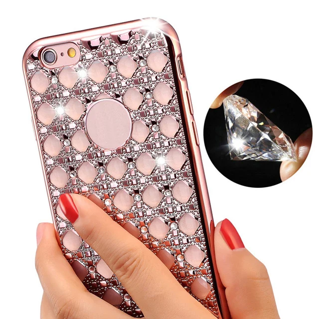 For iPhone 7 6s 6 Plus Rose Gold Bling Glitter Plating Diamond Phone