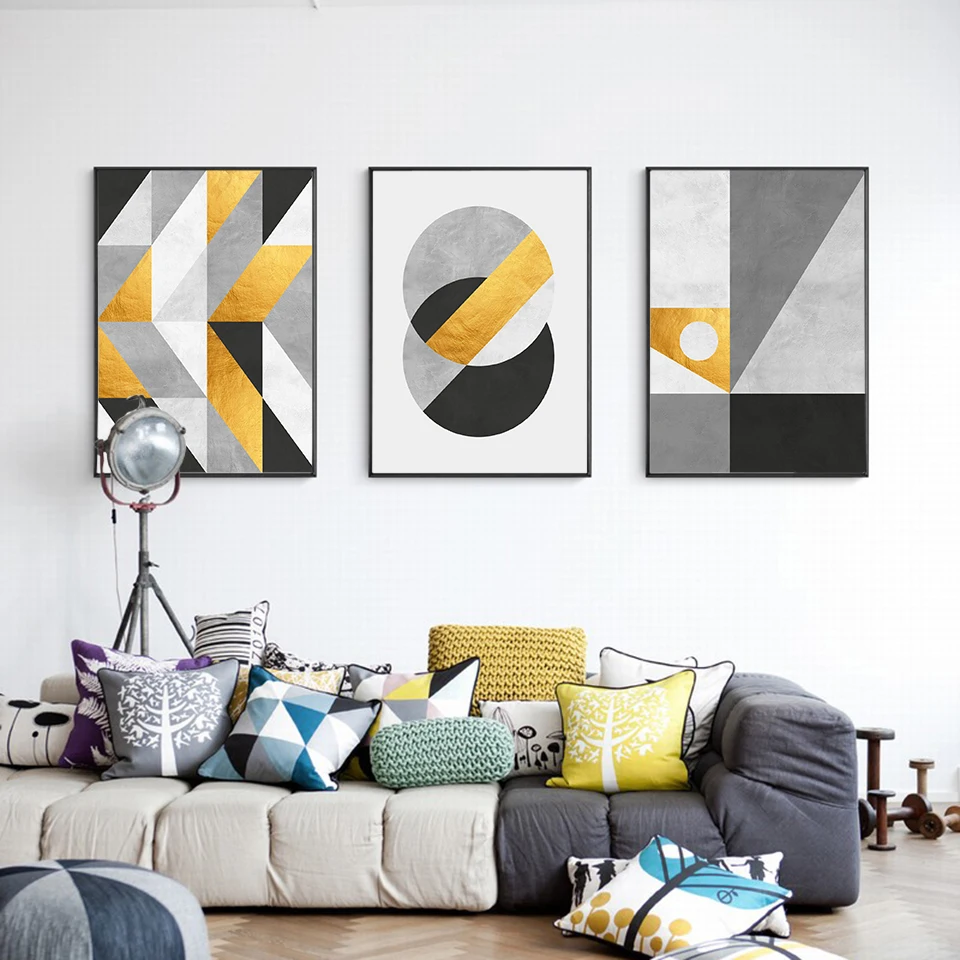 

Geometric Gold Posters and Prints Nordic Canvas Painting Modern Abstract Wall Pictures for Living Room Home Decoration