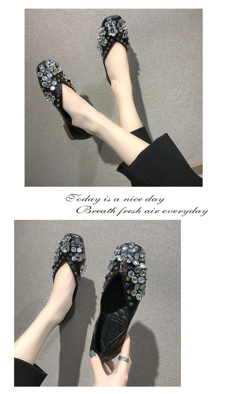 Вечерние туфли из ткани; коллекция года; новые удобные мягкие женские весенние балетки из искусственной кожи на плоской подошве без шнуровки с квадратным носком
