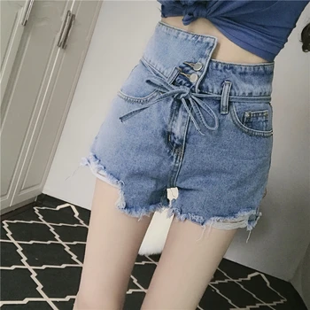 

2019 the new korean version retro fashion temperament sexy high waist strap denim shorts for women free shipping