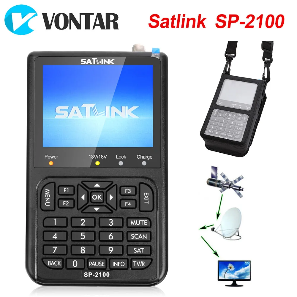 SATLINK SP-2100 HD DVB-S/S2 и MPEG-2/4 цифровой спутниковый измеритель сигнала с 3,5 дюймовым ЖК-цветным экраном для регулировки