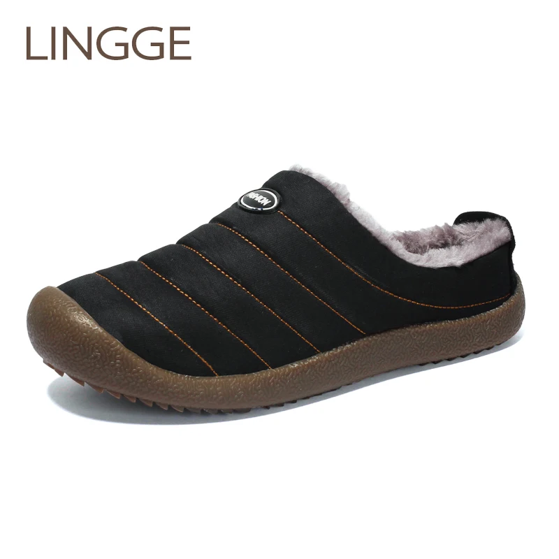 

LINNGE Winter Men Shoes Plush Men Slippers Fleece Warm Fur Thicken Cotton-Padded Home Slipper Indoor Flat Shoes Big Size 37-48