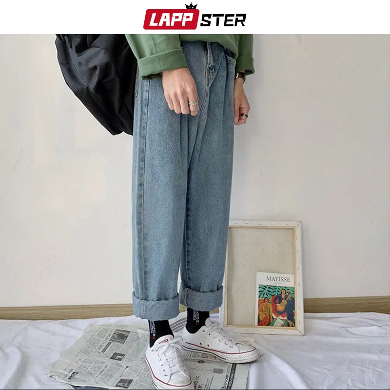 LAPPSTER прямые синие джинсы для мужчин 2020 мужские Harajuku уличные винтажные джинсовые