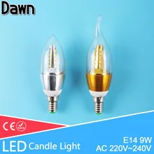 Top Quality 9w Golden Silver E14 LED Candle Light Aluminum Shell LED Bulb 220V Led Lamp E14 Cool Warm White Ampoule Bombillas