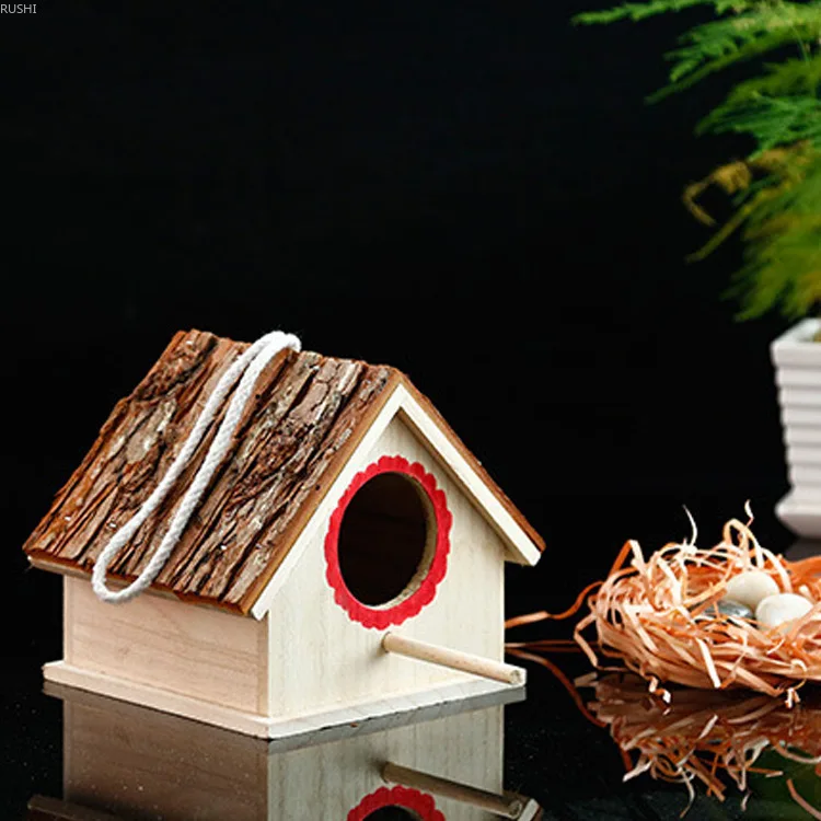 

Solid Wood Imitation Bark Birds Cage Creative Bird House Nest Hoose Wood Outdoor Tree Parrot Breeding Box Wooden Hanging Shells