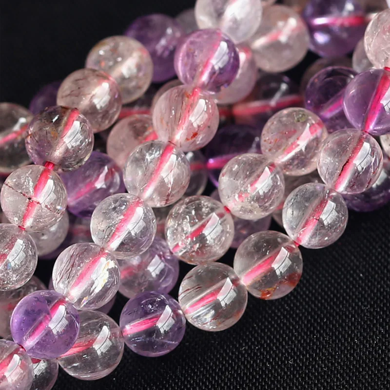 

Genuine Natural Clear Purple Super Seven Super 7 Round Loose Small Beads Melody Stone Fit Jewelry 04041