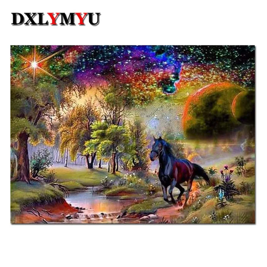

Craft 5D Diamond Painting Cross Stitch Resin diamond Mosaic Starry night run horse Picture Diamond Embroidery Christmas decor