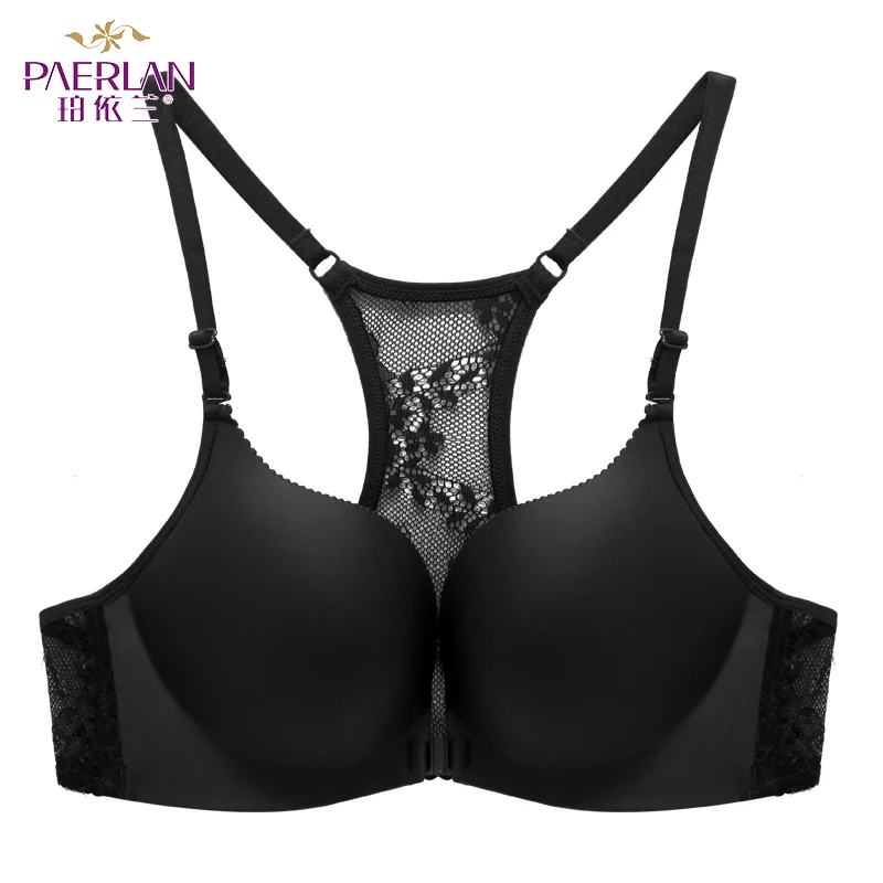 Beste PAERLAN Voorsluiting Draad Gratis beha comfortabele non trace kleine borsten Push Up sexy h terug backless ondergoed Kant solid Cup