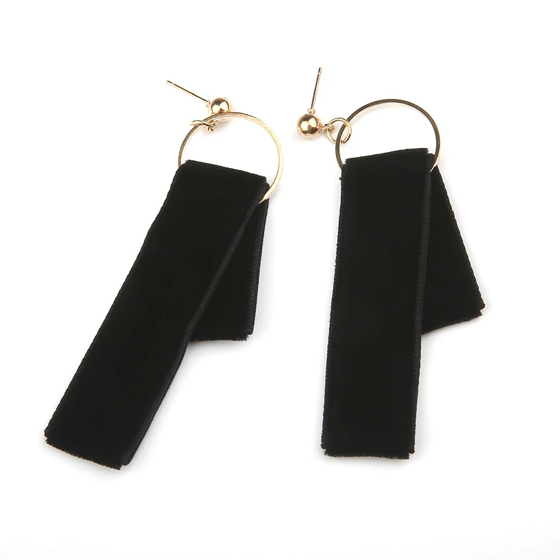 Black Velvet Ribbon Drop Earrings for Women Vintage Long Earring Ladies