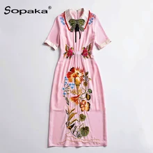 2018 Summer Casual Pink Embellished Dress Short Sleeve Empire A Line Bow Zip Floral Embroidery Quality Design Midi Women Dress yellow bow tie front strapless zip back design midi dress