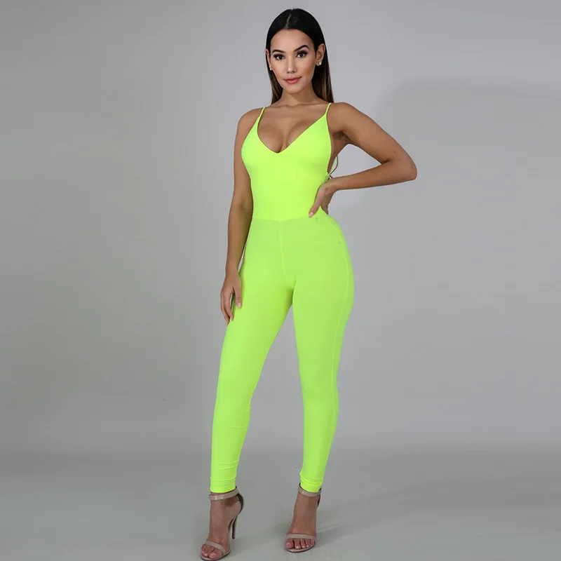 Hot Stretch Slim Backless Yoga Set V Neck Sling Jumpsuit Sports Wear ...