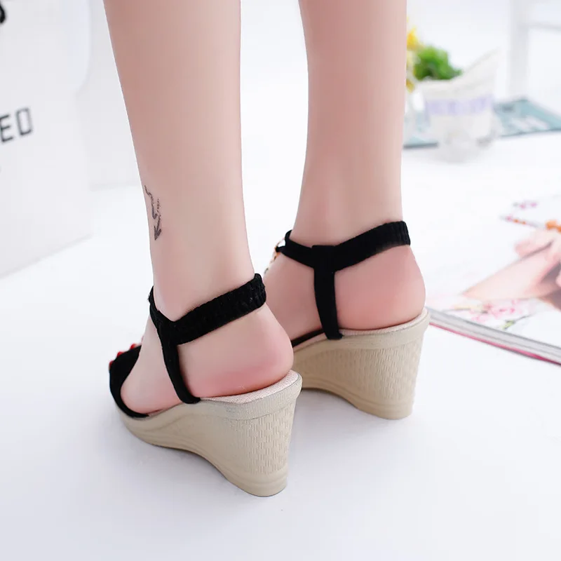 Sandals Women Wedges Shoes Pumps High Heels 4cm Female Sandals Beading Open toe summer new Wedges Women's sandals