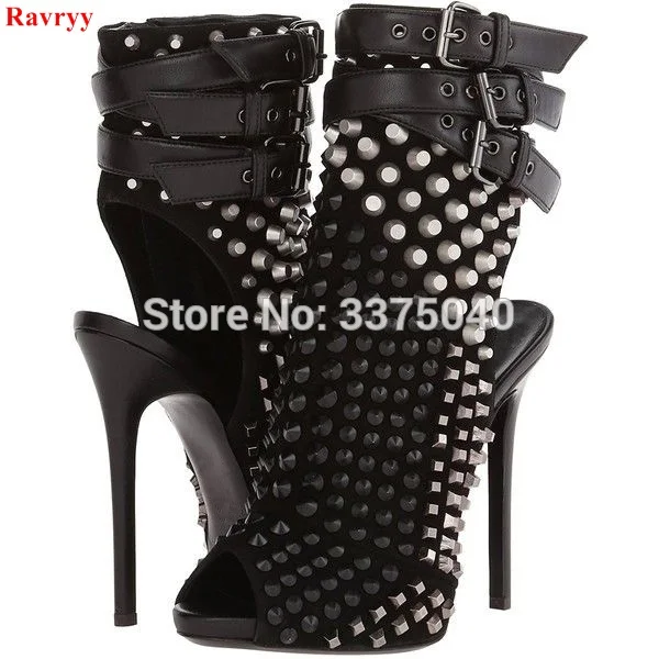 New punk style rivets stud gladiator sandals summer boots thin high