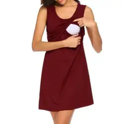 2019 модное платье для беременных; Кормление из хлопка; летнее платье без рукавов с круглым вырезом для кормления грудью; Удобное