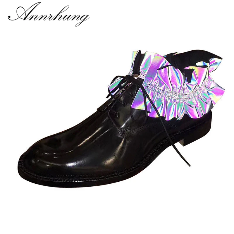 

British Style Ruffles Patent Leather Flat Shoes Women Dismountable Ruffles Round Toe Casual Shoes Cross-tied Derby Shoes Women