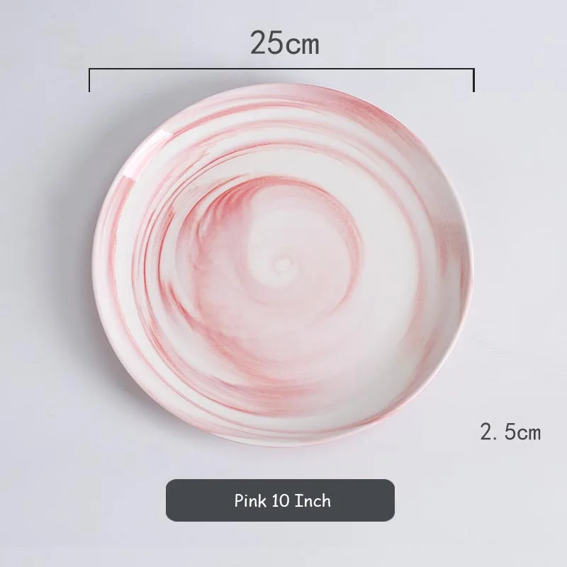Розовый керамический марширующий плоский тарелка с золотым краем, блюдо для ужина, креативный поднос для завтрака, лотки для еды, фруктовая круглая тарелка, украшение для дома - Цвет: Pink 10 Inch