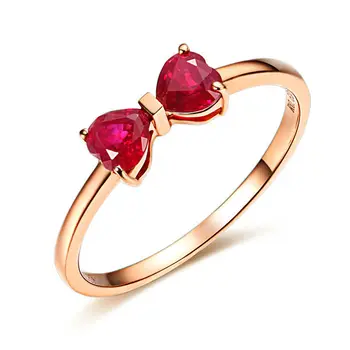 

GVBORI 18K Rose Gold Natural Two Heart Ruby Gemstone Ring For Women daughter Wedding Ring Fine Jewelry Valentine bow ring