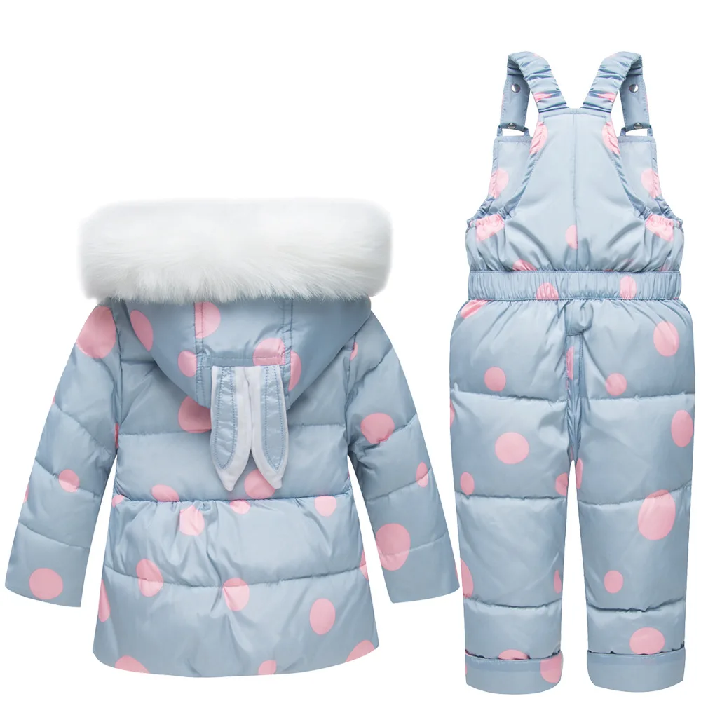 

2018 New Winter for Boys Girls Ski Suit Children Duck Down Clothing Set Baby Warm Jacket + Pants Overalls Kids Clothes Snowsuit