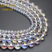 Разноцветные прозрачные бусины из прозрачного стекла для изготовления ювелирных изделий Кристальные кварцевые Гладкие Круглые бусины 6 мм 8 мм 10 мм 12 мм 1" Strand