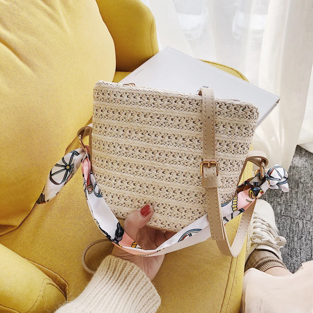 

Beibaobao Fashion Women's Bags Straw Shoulder Package For Girls Female Bucket Bag Luxury Designer Crossbody Bag Lady Beach Bag