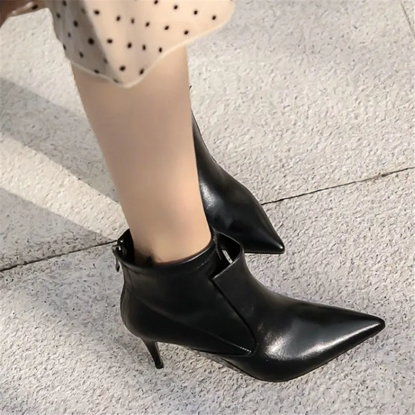 

NAYIDUYUN Womens Cow Leather Pointed Toe Wedding Party Pumps Shoes High Heel Ankle Boots Casual Shoes Office Shoes Black White