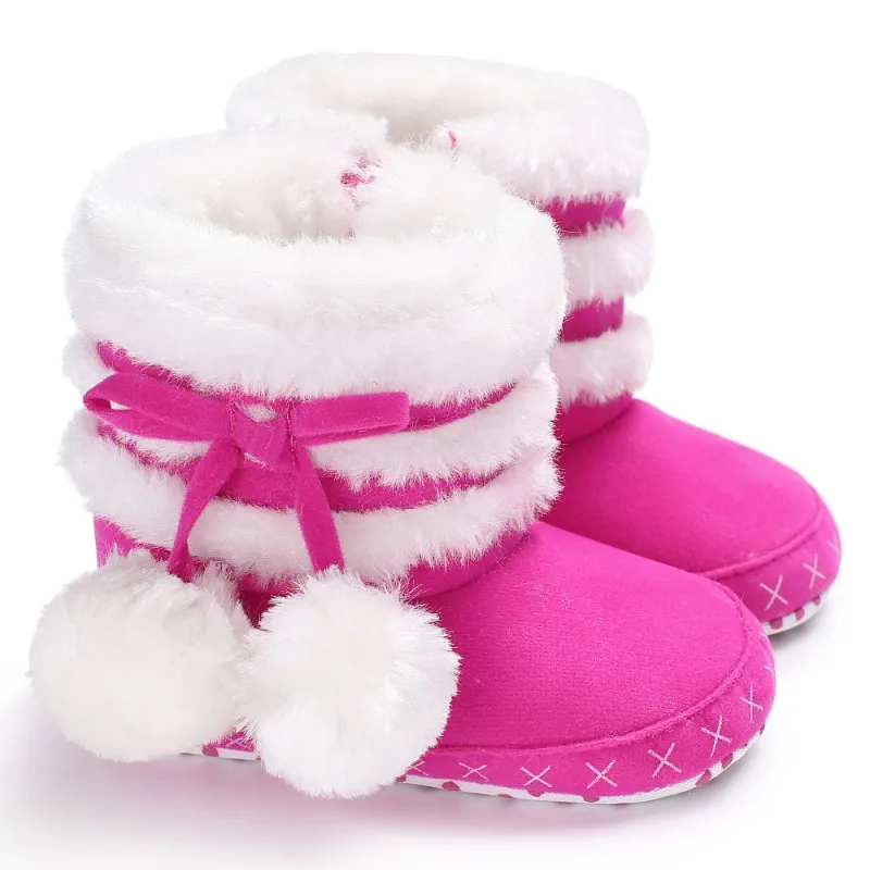 Детские зимние сапоги для новорожденных зимние сапоги классические кроссовки теплые мягкие Лук Детские плюс вниз теплые сапоги детская обувь - Цвет: Розовый
