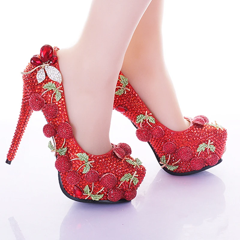 2016 Wedding Prom Party Shoes Red Rhinestone Cherry Design 2016 Wedding Prom Party Shoes Red Rhinestone Cherry Design