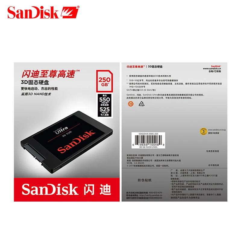 Sandisk ULTRA 3D SSD 250 ГБ 500 Гб 2,5 дюйма SATA III HDD жесткий диск HD SSD Ноутбук PC 1 ТБ Внутренний твердотельный накопитель