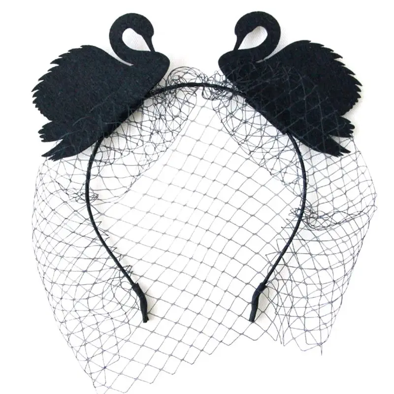 

Lady Queen Gothic Black Swan Hair Hoop Tiara Mesh Veil Female Halloween Party Masquerade Cosplay Accessory