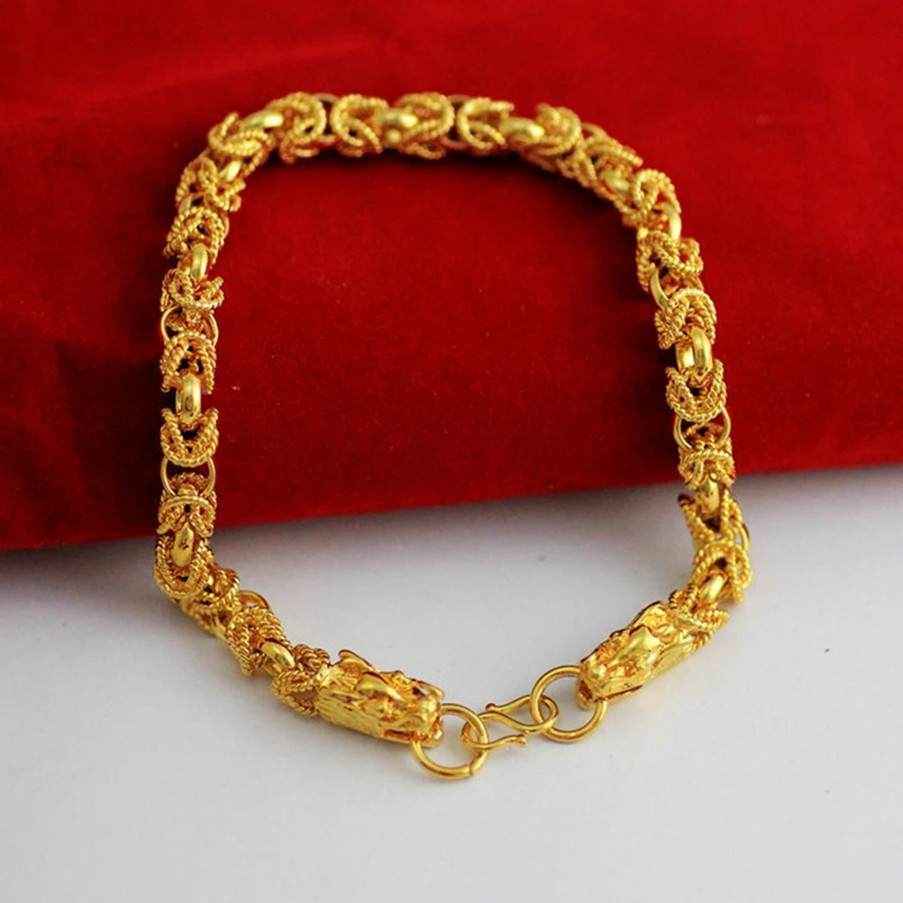 

Dragon Patterned Filigree Bracelet Yellow Gold Filled Womens Mens Fashion Bracelet 9" Long