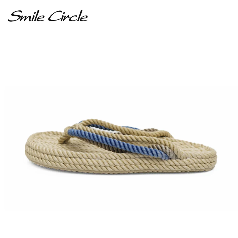 

Smile Circle summer slippers women Fashion Handmade hemp rope flip flops Indoor outdoor beach Shoes for women flat sandals