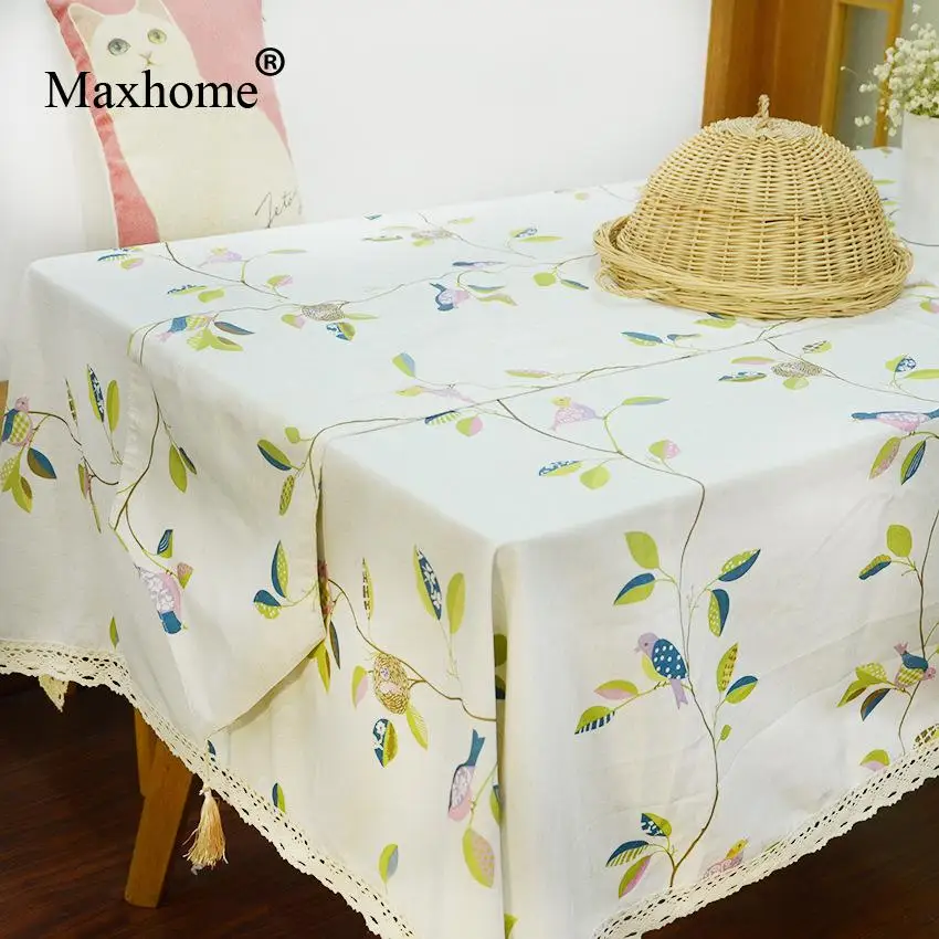 British Rural Cotton Linen Table Cloth Flower And Bird Lace Table