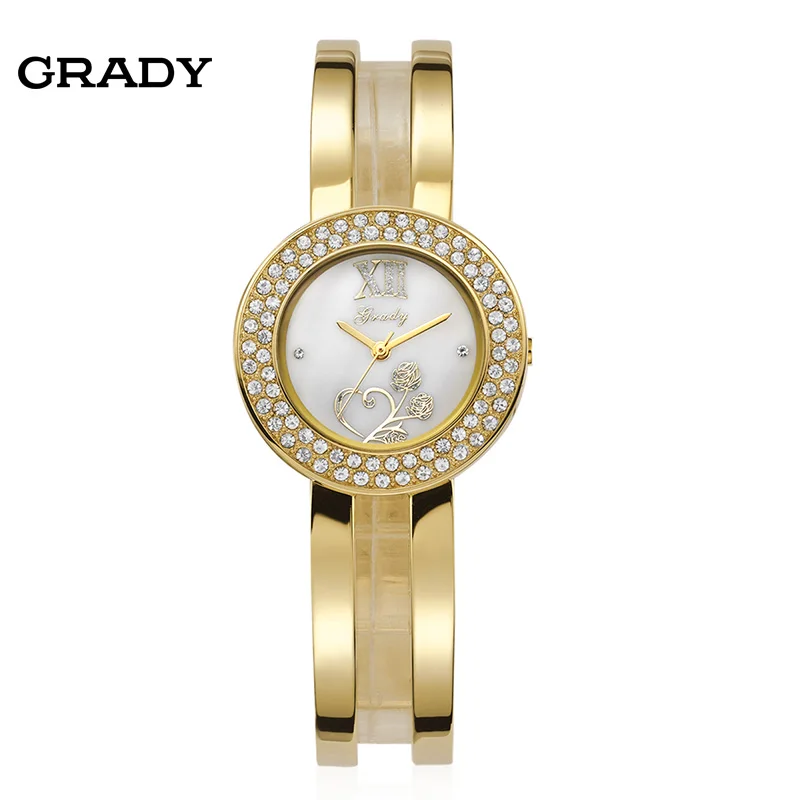 2016 Grady Fashion Gold Watch Shinny Czech Stone Women Watches Diamond Bangle Wrist Quartz Watch Free