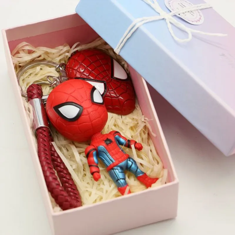 

10cm Mavel Avengers Spider-Man Raytheon Batman Iron Man Captain America keychain action figure for children gift with gift box
