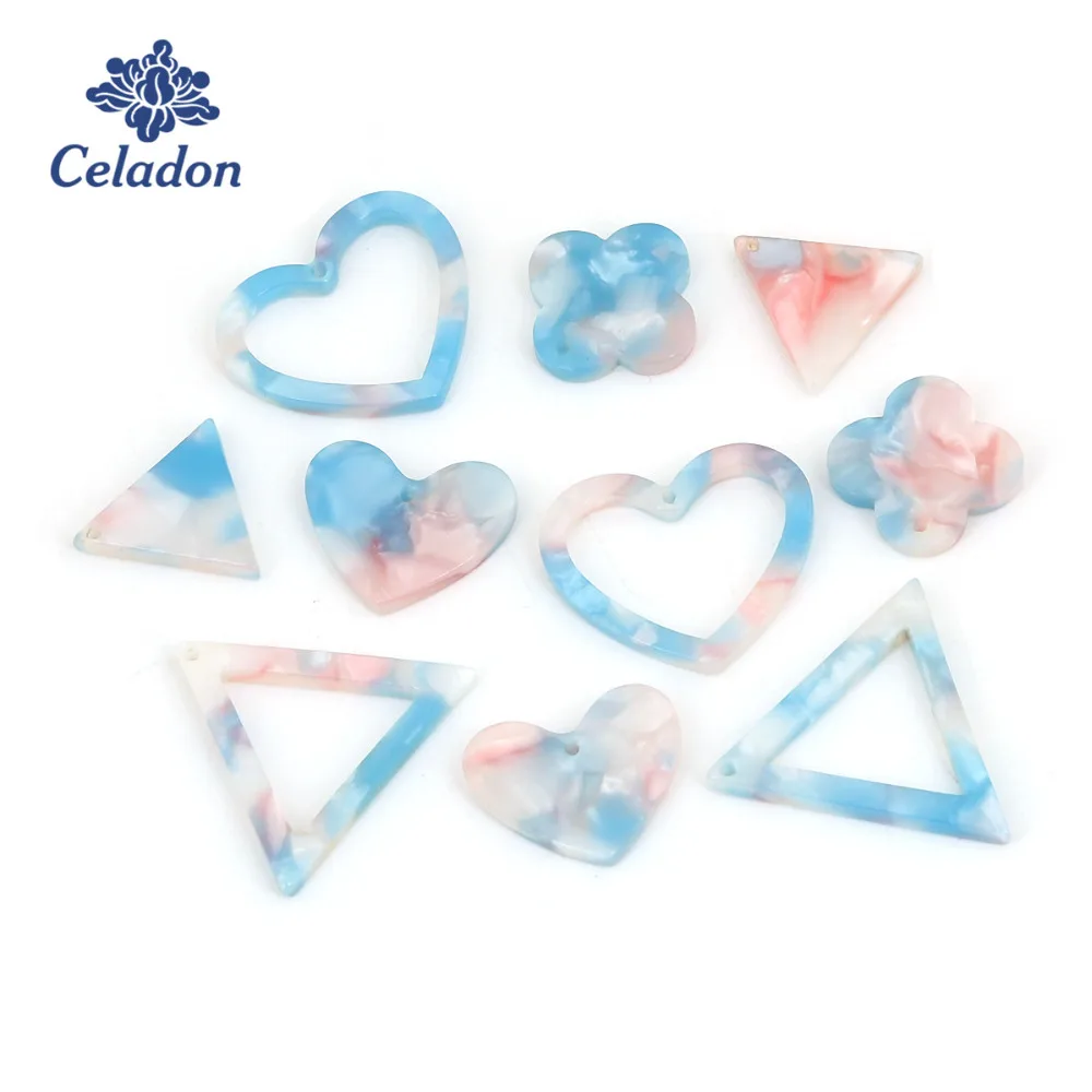 

Wholesale 18pcs/lot Geometric Design Dreamy Blue Cross/Heart/Triangle Acrylic Charm Pendants for Jewelry Findings Making