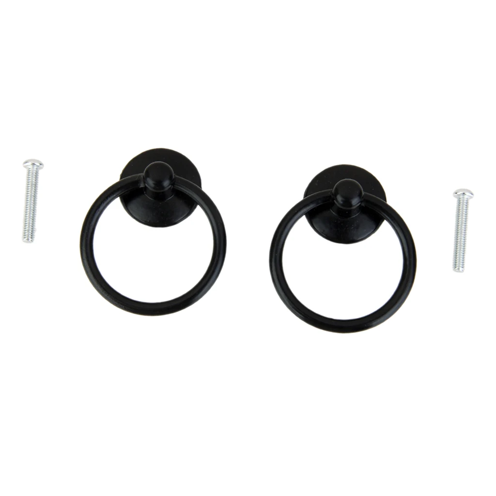 2x Retro Single Hole Knob Door Bin Dresser Drawer Drop Ring Pull Handle Black