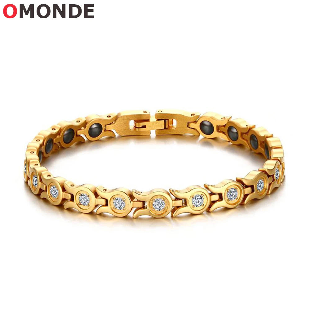

Healthy Magnetic Bracelets Women Power Energy Gold Color Stainless Steel Hematite Magnet Stone Bangles for Female Luxury Jewelry