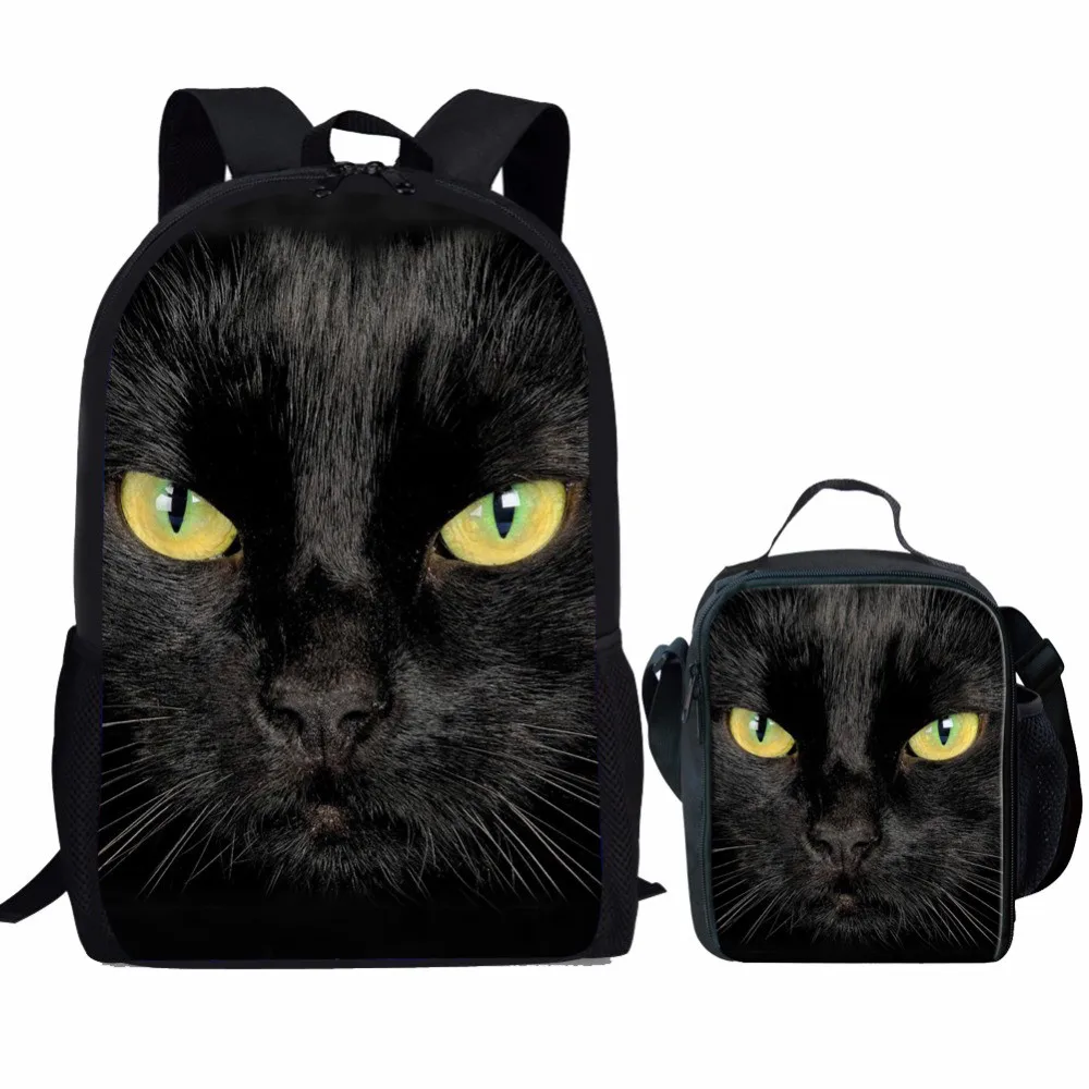 FORUDESIGNS/Детский комплект школьных сумок для девочек, рюкзаки, милый черный кот, школьная сумка с принтом, детские повседневные Рюкзаки