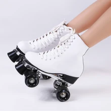 Двухрядные роликовые коньки из полиуретана, двойные роликовые коньки из натуральной кожи, алюминиевая пластина, белые