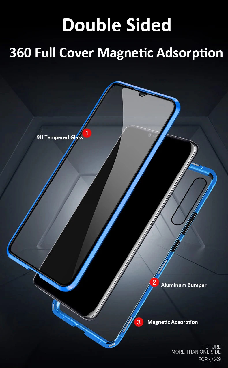 360 Full Magnetic Phone Case For Xiaomi Mi 9 9 SE Double Sided Glass Cover Aluminum Metal Bumper Redmi K20 K20 Pro Note 7 Case