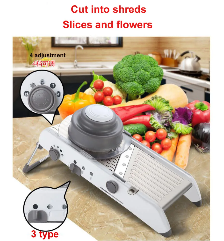 

Adjustable Slicer Professional Grater with 304 Stainless Steel Blades Vegetable Cutter Kitchen Accessories