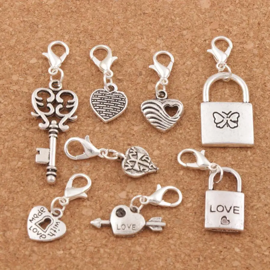 

Love Heart Locket Keyhole Heart Clasp European Lobster Trigger Clip On Charm Beads CM24 8pcs Antique silver