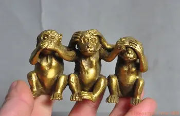 

christmas Lucky Chinese China Folk Feng Shui Brass Copper Animal Zodiac 3 Monkey Statue halloween