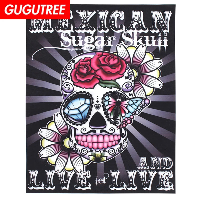 

GUGUTREE embroidery printed big skull flower patches letter patches badges applique patches for clothing XC-404