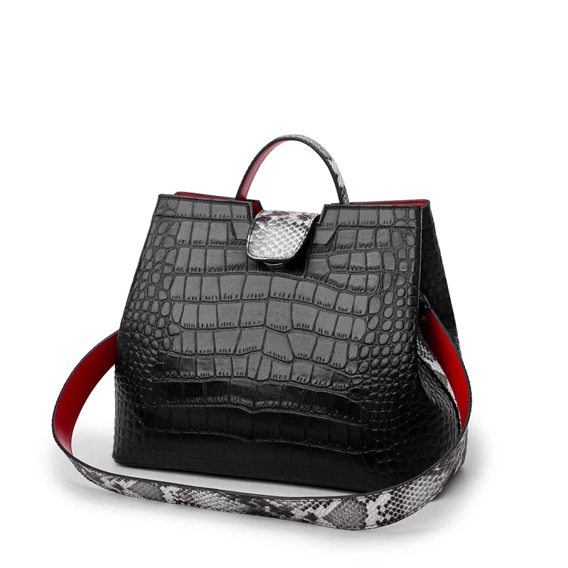 

Women's Bag High Quality Crocodile Pattern Handbag Luxury Designer Design Bag Fashion Simple Shoulder Messenger Bag Black