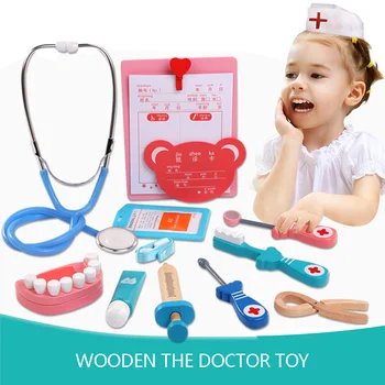 

Doctor Kits for Kids Wooden Dentist Tool Education Toys for Toddlers Pretend Play Medical Doctor Set y13