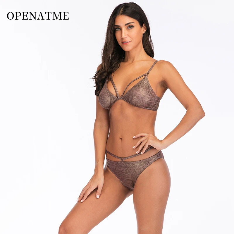 

OPENATME Sexy Gold Silk Bikini Two-Pieces Bath Suits Bikini Set Sexy Swimwear Swimsuit Gold High Waist Swimming Suit