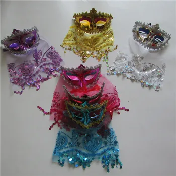 

high quality 6 kind color select Masquerade Women Fashion Veil Upper Half Face Mask Halloween Masquerade party mask