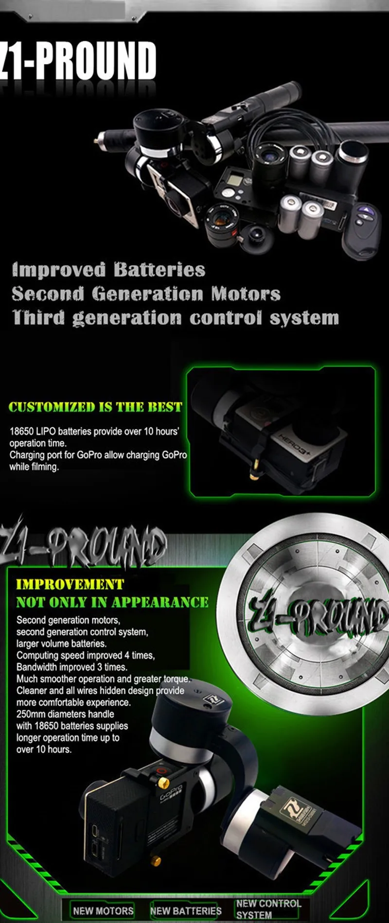 Z-one Pround 3 Axis Handheld brushless gimbal Steady Gimbal For Gopro Hero 3 3+ 4 SJ400 Action camera PK Feiyu G4 gimbal rc