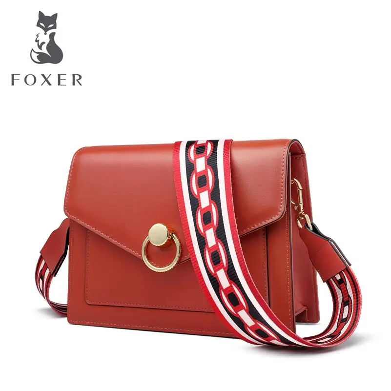 

FOXER luxury fashion high quality small square bag handbag 2019 new wave fashion simple Korean version of the wide shoulder stra